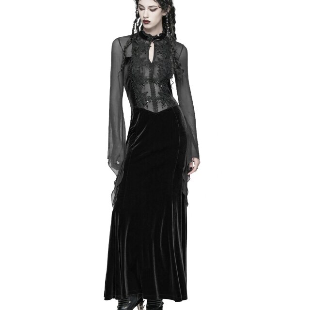 Langes Punk Rave Kleid Sacred Tears mit transparentem Top