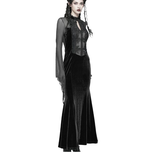 Langes Punk Rave Kleid Sacred Tears mit transparentem Top XS-S