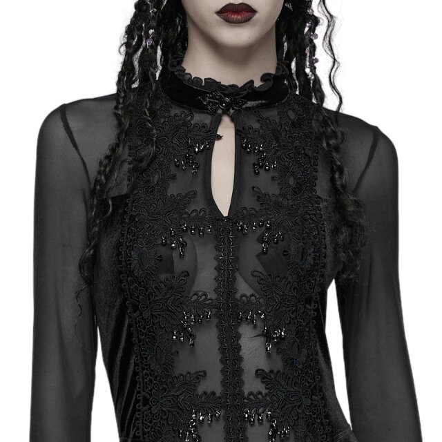 Langes Punk Rave Kleid Sacred Tears mit transparentem Top XS-S