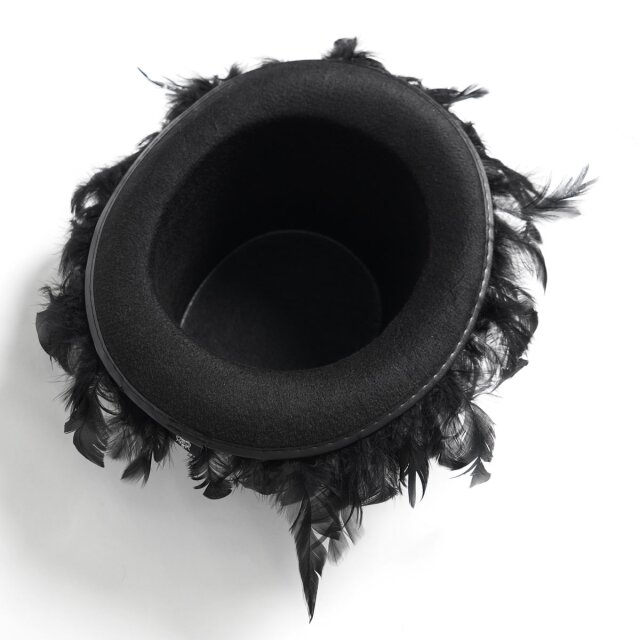 Rot-schwarzer Gothic-Zylinder Cabaret Queen mit Federn XS-M
