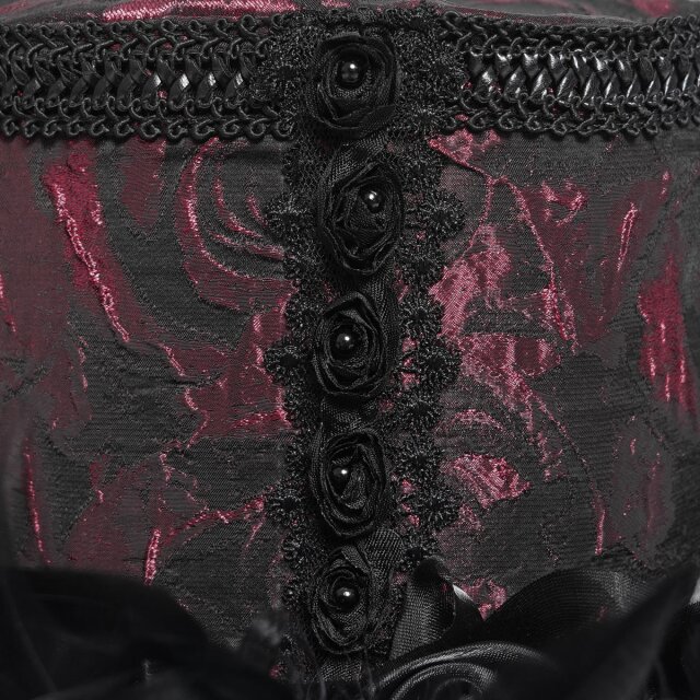 Rot-schwarzer Gothic-Zylinder Cabaret Queen mit Federn XS-M