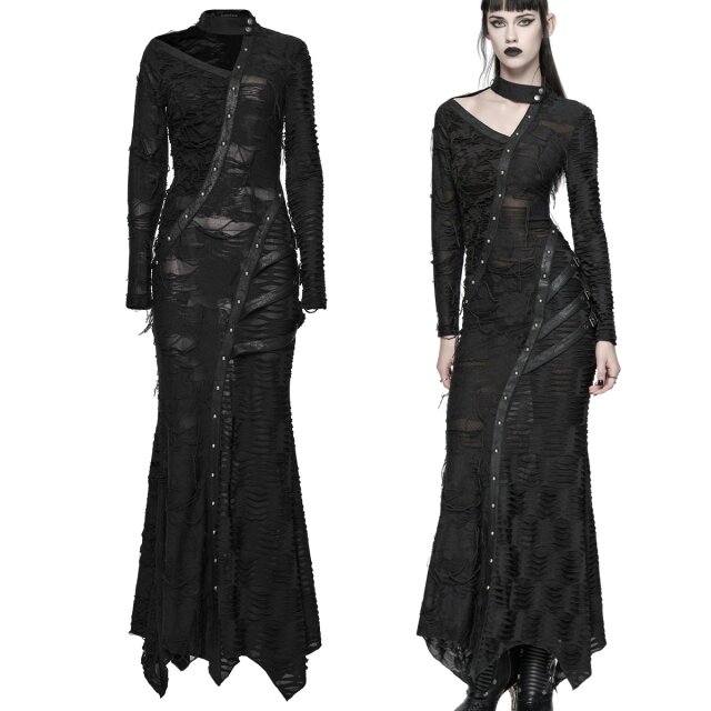 Long Gothic rag dress (WQ-885BK) in a mermaid silhouette...