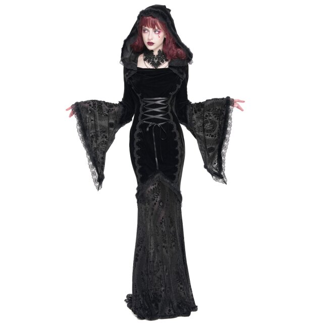 Langes Gothic-Kleid Mystic Abyss mit Kapuze S