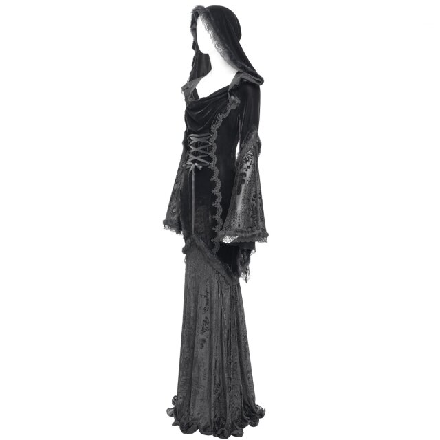 Langes Gothic-Kleid Mystic Abyss mit Kapuze S
