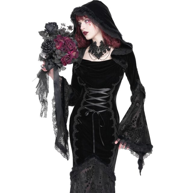 Langes Gothic-Kleid Mystic Abyss mit Kapuze S