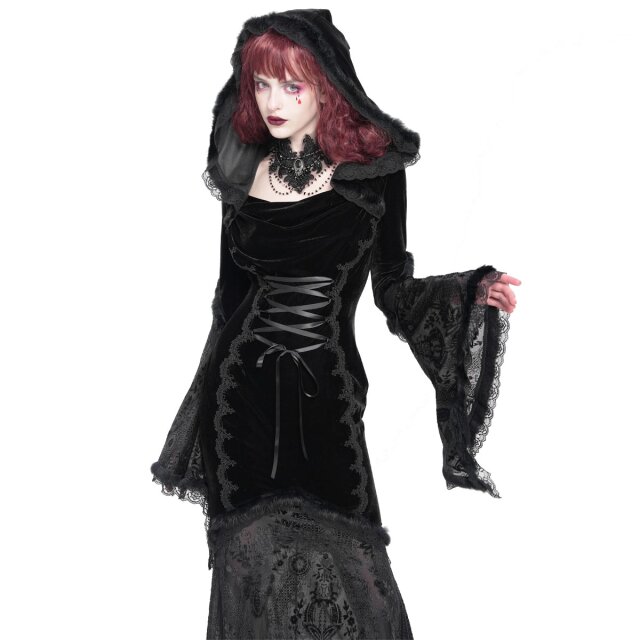 Langes Gothic-Kleid Mystic Abyss mit Kapuze S
