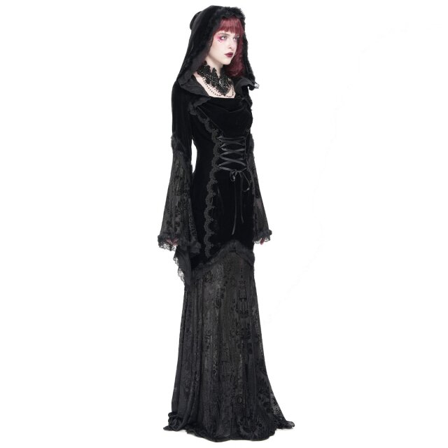 Langes Gothic-Kleid Mystic Abyss mit Kapuze S