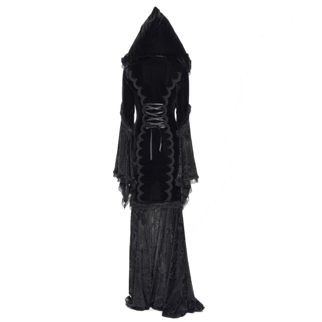 Langes Gothic-Kleid Mystic Abyss mit Kapuze S