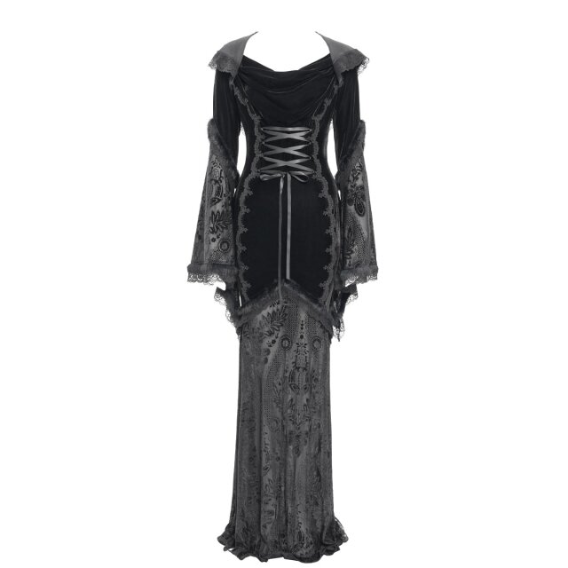 Langes Gothic-Kleid Mystic Abyss mit Kapuze S
