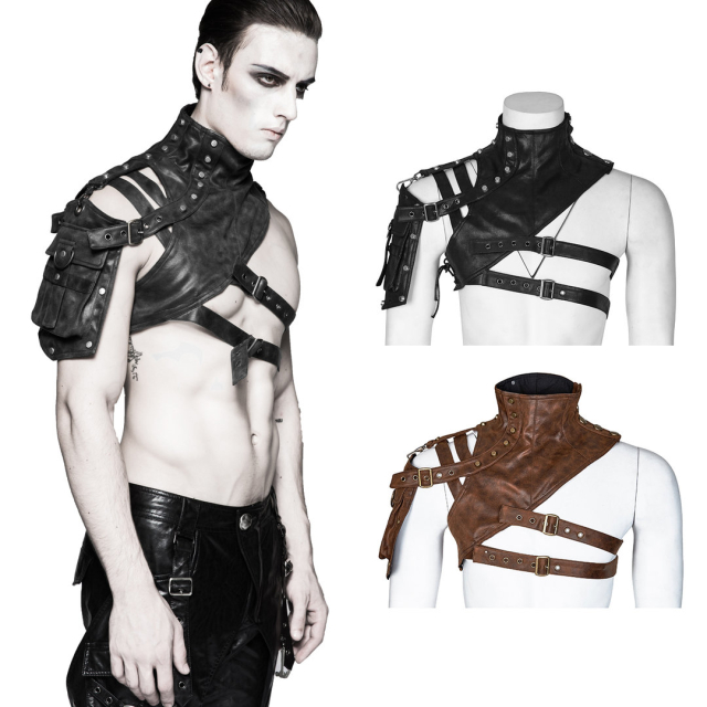 PUNK RAVE S-207 LARP steampunk collar with pocket in black or brown