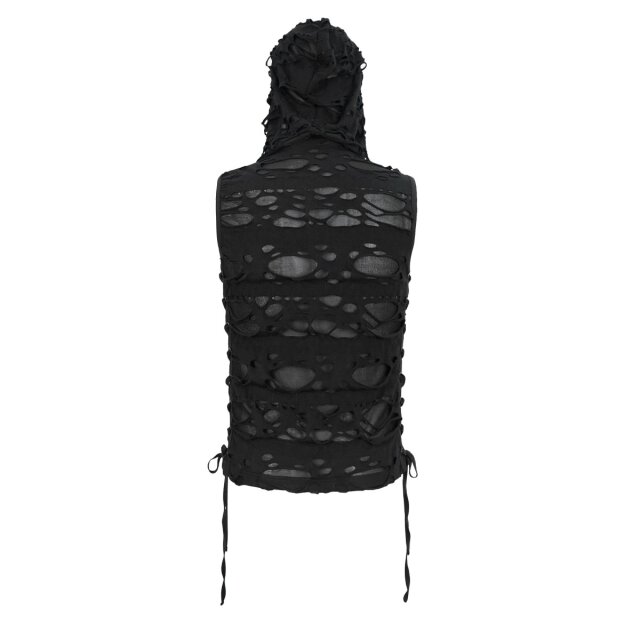 Devil Fashion Distressed Tank Top In Tattered Silence with Hood