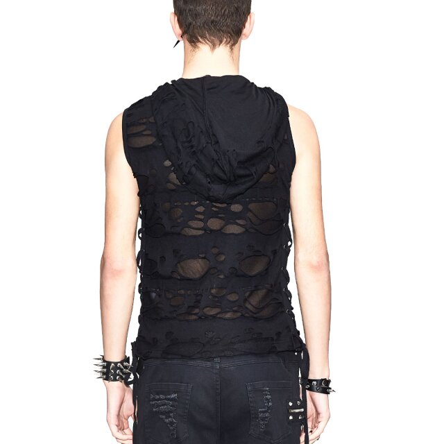 Devil Fashion Distressed Tank Top In Tattered Silence with Hood