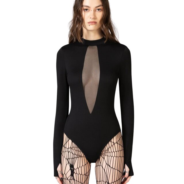 Soft Gothic bodysuit with a transparent mesh panel, high...
