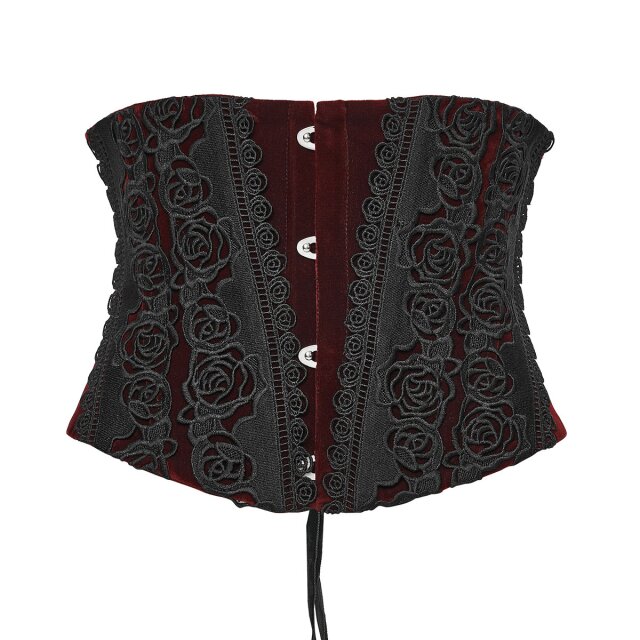 PUNK RAVE Samt-Korsagengürtel Velvet Sacrament rot-schwarz-XL-XXL
