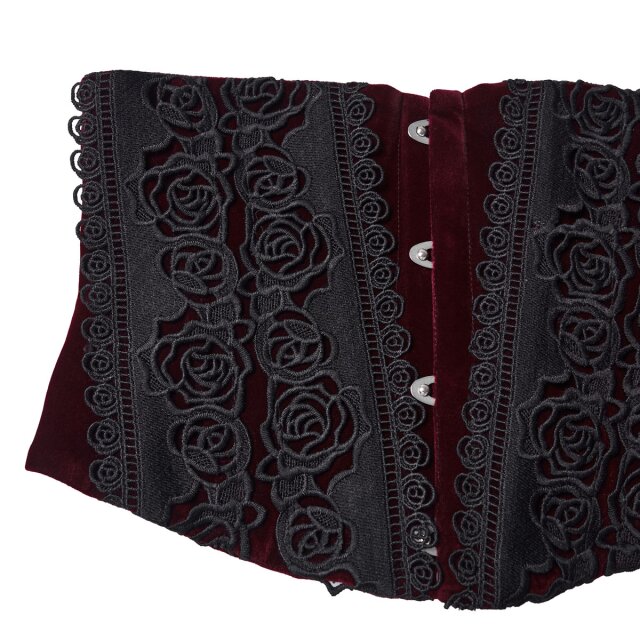 PUNK RAVE Samt-Korsagengürtel Velvet Sacrament rot-schwarz-XL-XXL