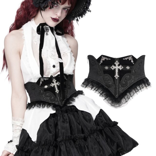Schwarzer Gothic-Korsagengürtel (AS227) mit Kreuz,...