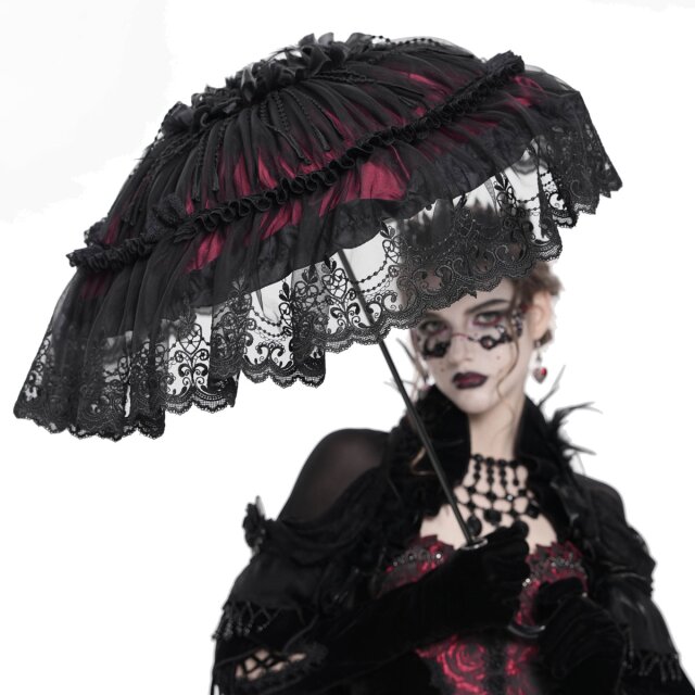 Schwarz-roter Gothic Sonnenschirm Whisper in the Shade
