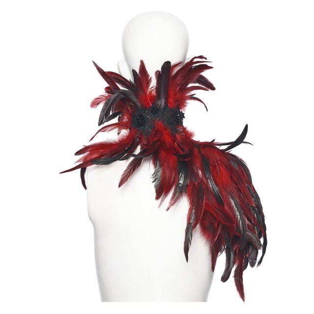 Punk Rave One-Sided Feather Collar Echo of the Crow in Black or Red-Black