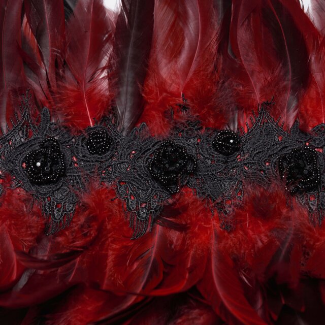 Punk Rave One-Sided Feather Collar Echo of the Crow in Black or Red-Black