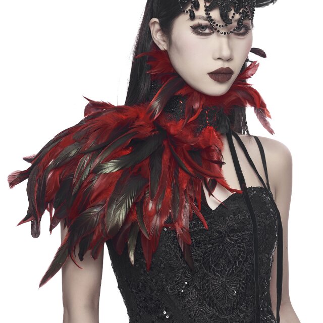 Punk Rave One-Sided Feather Collar Echo of the Crow in Black or Red-Black