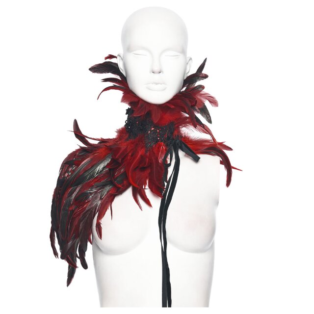 Punk Rave One-Sided Feather Collar Echo of the Crow in Black or Red-Black