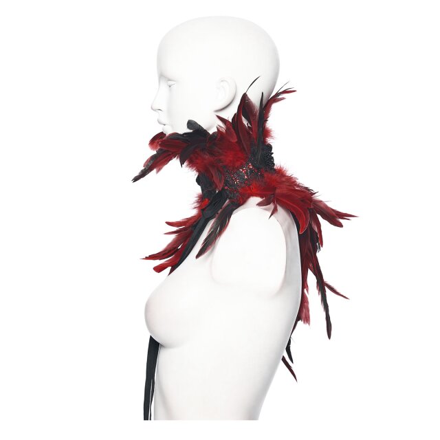 Punk Rave One-Sided Feather Collar Echo of the Crow in Black or Red-Black