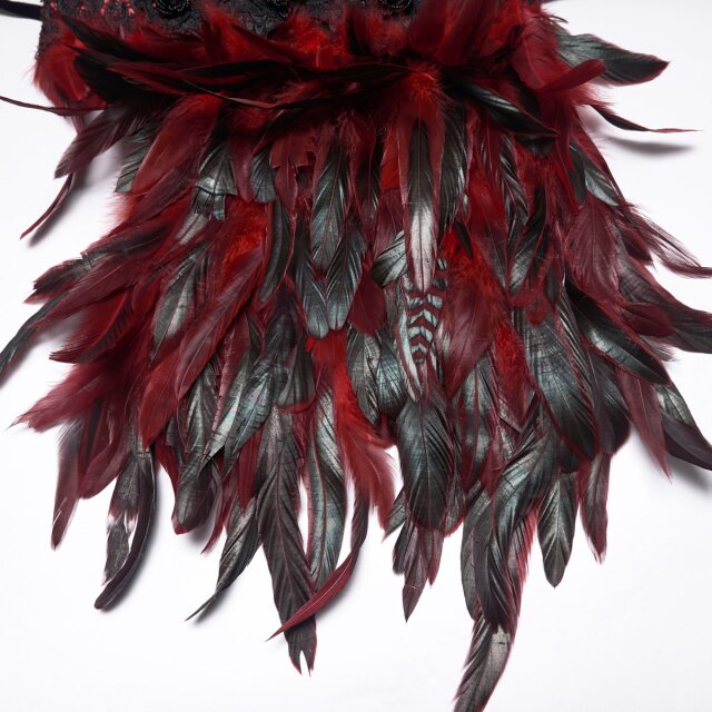 Punk Rave One-Sided Feather Collar Echo of the Crow in Black or Red-Black