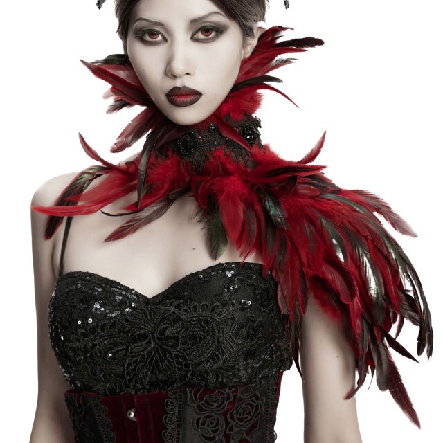 Punk Rave One-Sided Feather Collar Echo of the Crow in Black or Red-Black