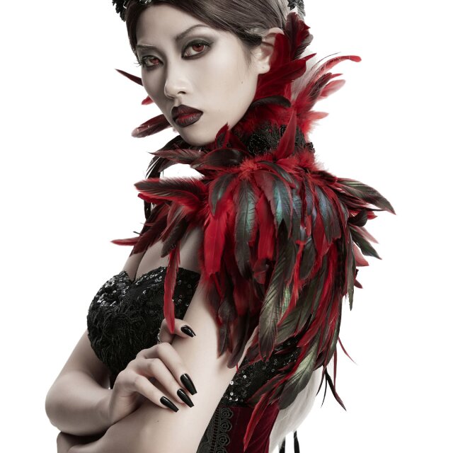 Punk Rave One-Sided Feather Collar Echo of the Crow in Black or Red-Black