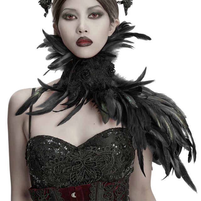 Punk Rave einseitiger Federkragen Echo of the Crow in schwarz oder rot-schwarz uni-schwarz
