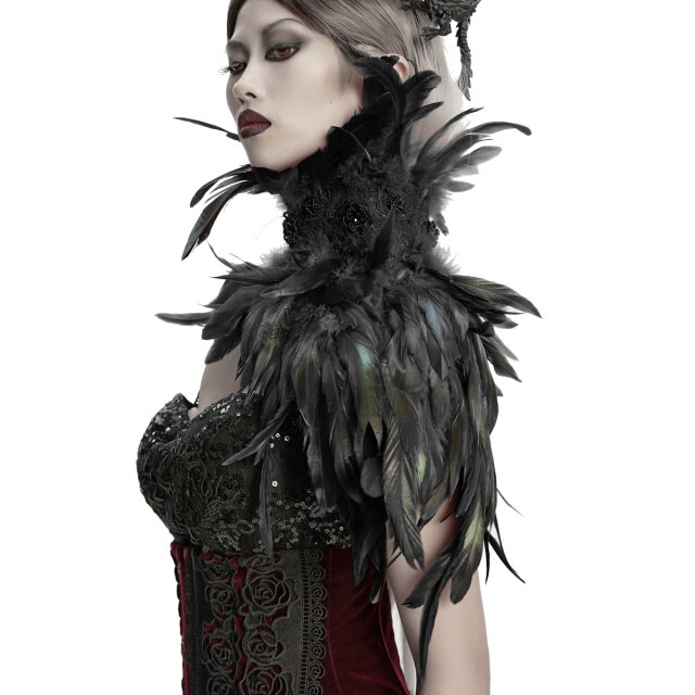 Punk Rave einseitiger Federkragen Echo of the Crow in schwarz oder rot-schwarz uni-schwarz