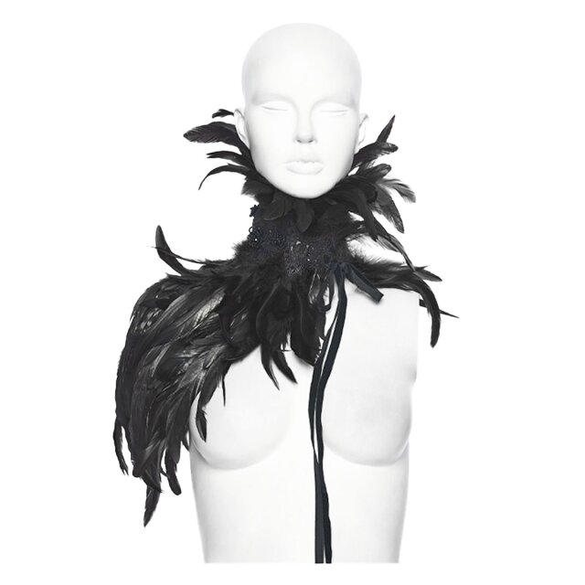 Punk Rave einseitiger Federkragen Echo of the Crow in schwarz oder rot-schwarz uni-schwarz