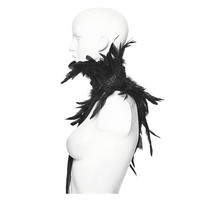 Punk Rave einseitiger Federkragen Echo of the Crow in schwarz oder rot-schwarz uni-schwarz