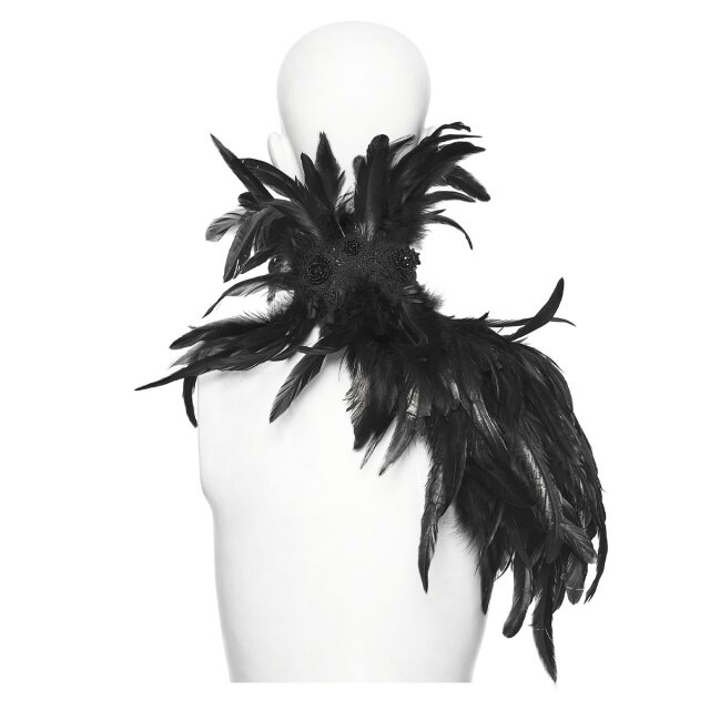 Punk Rave einseitiger Federkragen Echo of the Crow in schwarz oder rot-schwarz uni-schwarz