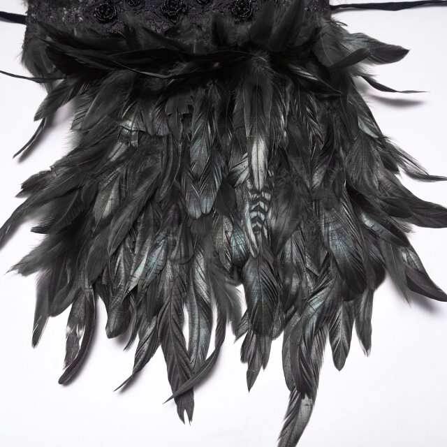 Punk Rave einseitiger Federkragen Echo of the Crow in schwarz oder rot-schwarz uni-schwarz