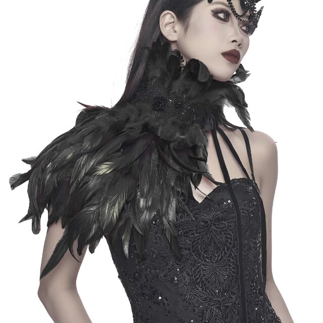 Punk Rave einseitiger Federkragen Echo of the Crow in schwarz oder rot-schwarz uni-schwarz