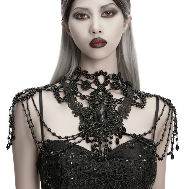Black Gothic pearl choker (WS-836BK) with baroque...