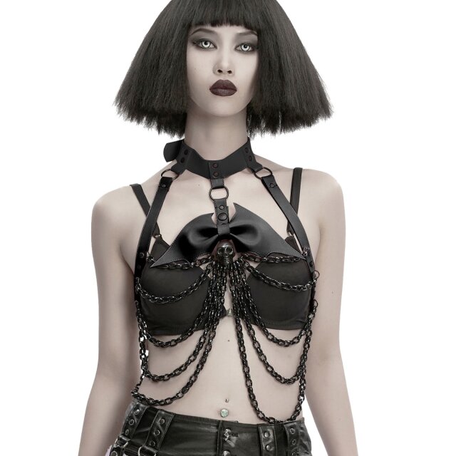 Gothic chain harness (WS-840BK) made of black faux...
