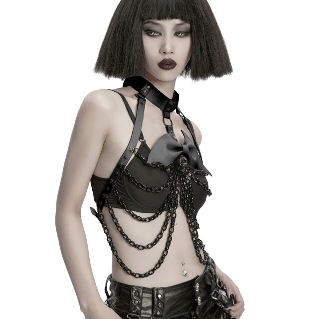 Punk Rave Kettenharness Bat Bow mit Fledermaus-Schleife XS-M