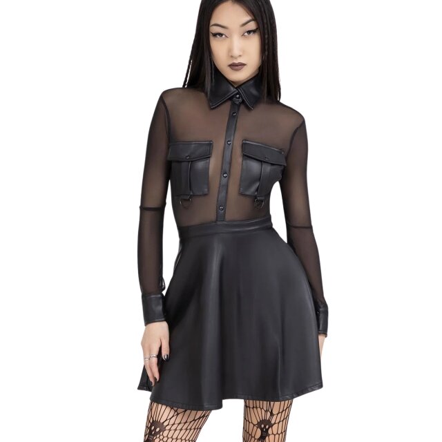 Gothic-Minikleid mit Kunstlederrock und transparentem...