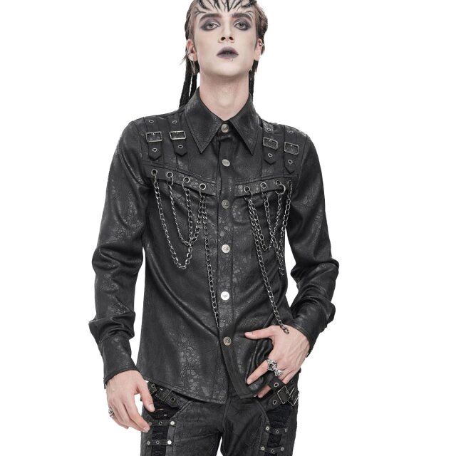 Punkiges Langarm-Hemd Black Ties Burn mit Ketten 3XL