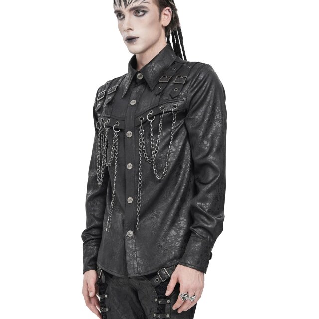 Punkiges Langarm-Hemd Black Ties Burn mit Ketten 3XL