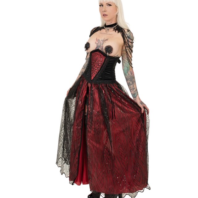 Knöchellanger Rock der O "Tears of O" 4XL (3XL-4XL)-rot-schwarz