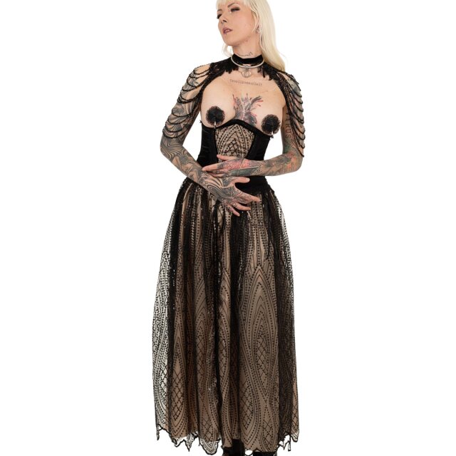 Ankle-length O skirt ‘Tears of O’ -ivory-black