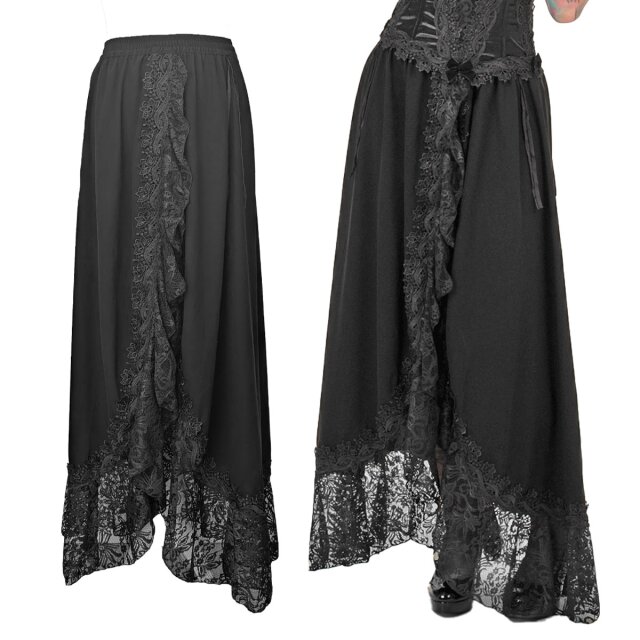 Black chiffon O-skirt with lace flounce and velvet...