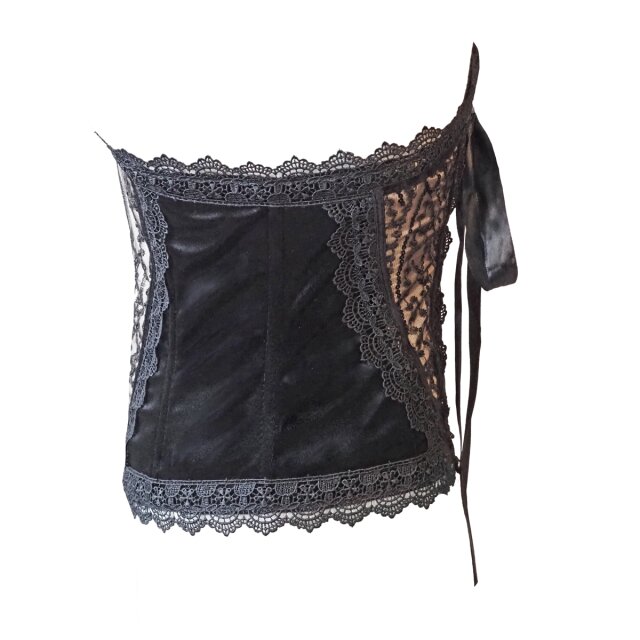 Korsage "Tears of O" mit Samt und Pailletten beige-schwarz 3XL