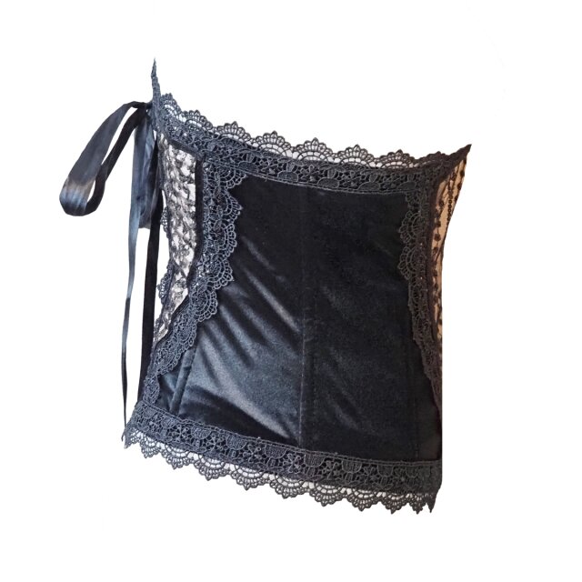 Korsage "Tears of O" mit Samt und Pailletten beige-schwarz 3XL