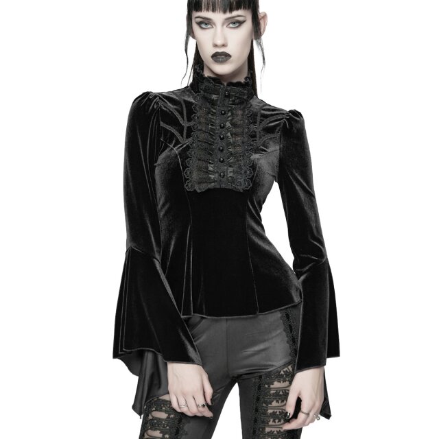 Punk Rave Langarm Samt-Shirt Black Oath XS