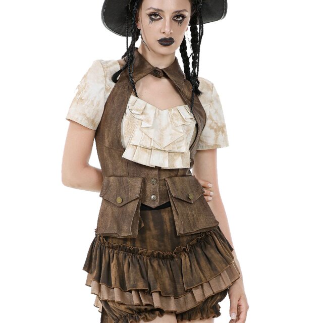Braune Steampunk Weste Iron & Amber aus Kunstleder