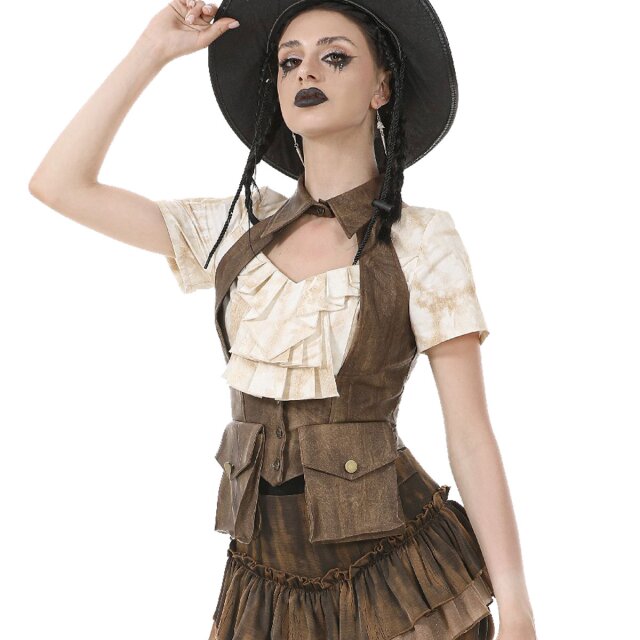 Braune Steampunk Weste Iron & Amber aus Kunstleder